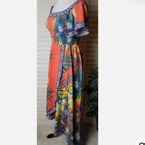 Jealous Tomato Maxi Dress Sm Floral Square Neck Flutter Sleeve Hi/Lo Smocked - Picture 2 of 6